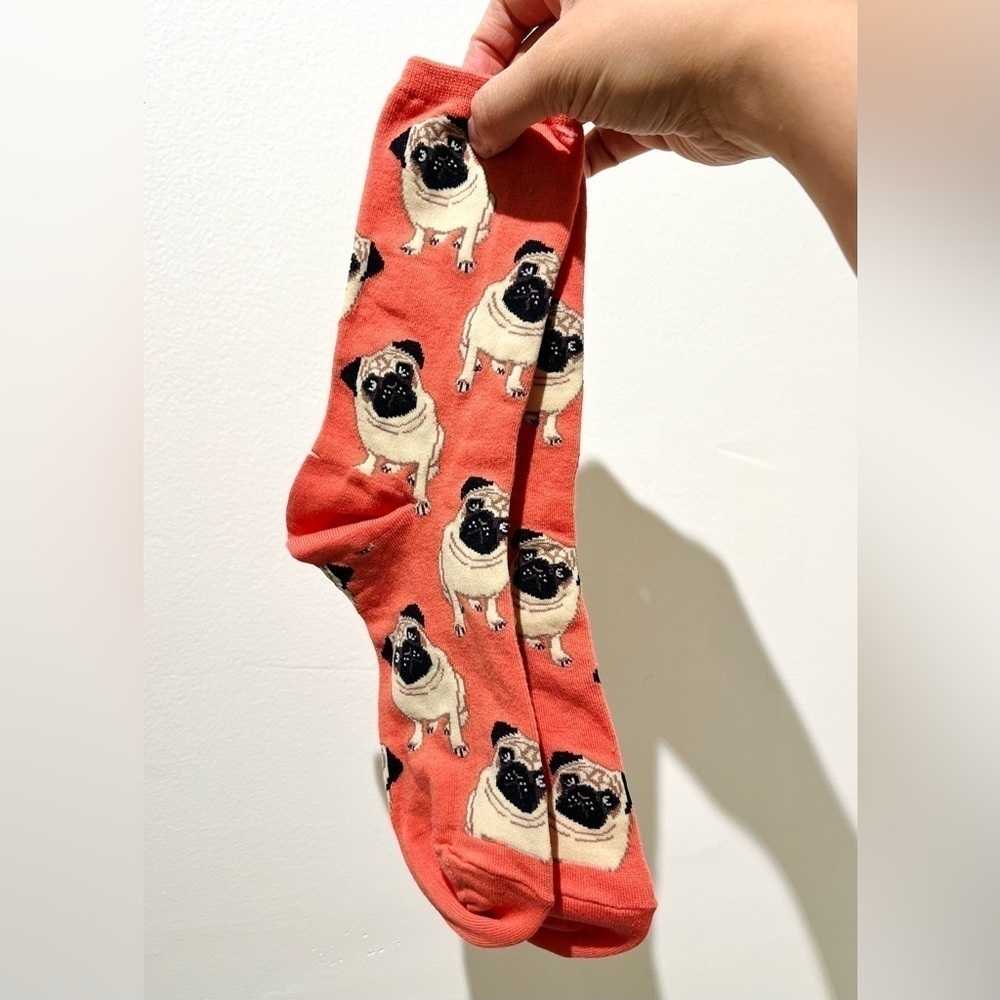 Coral and fawn pug socks- women's